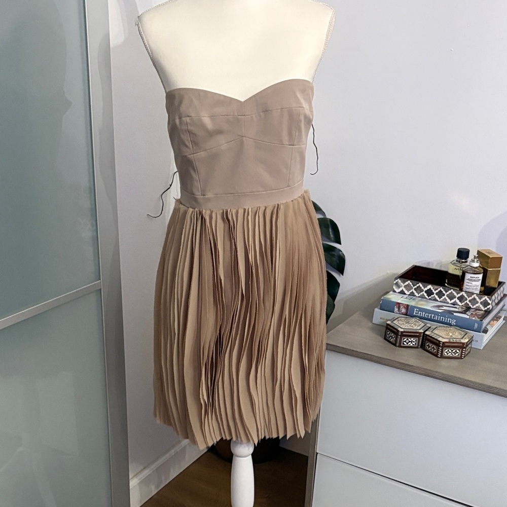 BCBGMaxAzria Strapless Pleated Dress - Beige